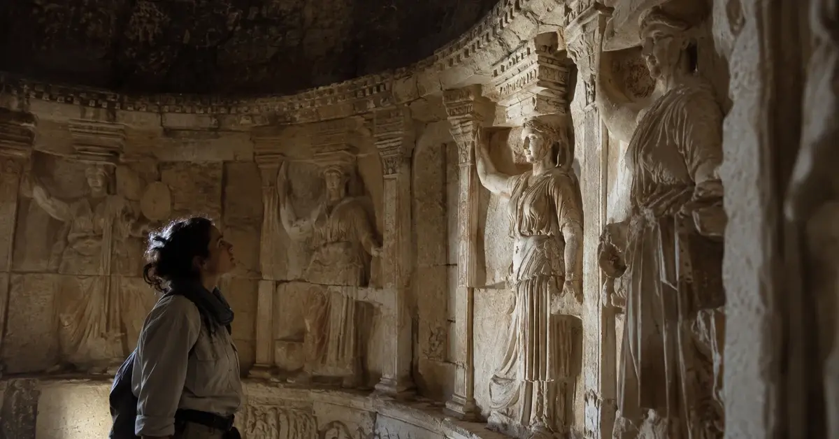 The caryatids and bas-reliefs inside the Sveshtari Royal Tomb