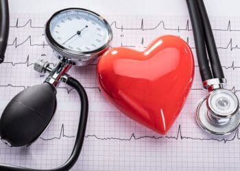 Cardiogram Of Heart Beat With Stethoscope, Sphygmomanometer And Heart